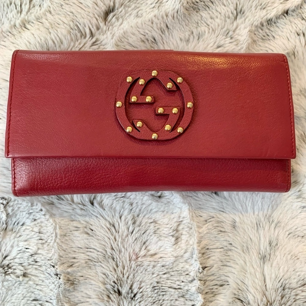 VINTAGE GUCCI SOHO CONTINENTAL LEATHER LONG WALLET GOLD ACCENT EUC MADE IN ITALY